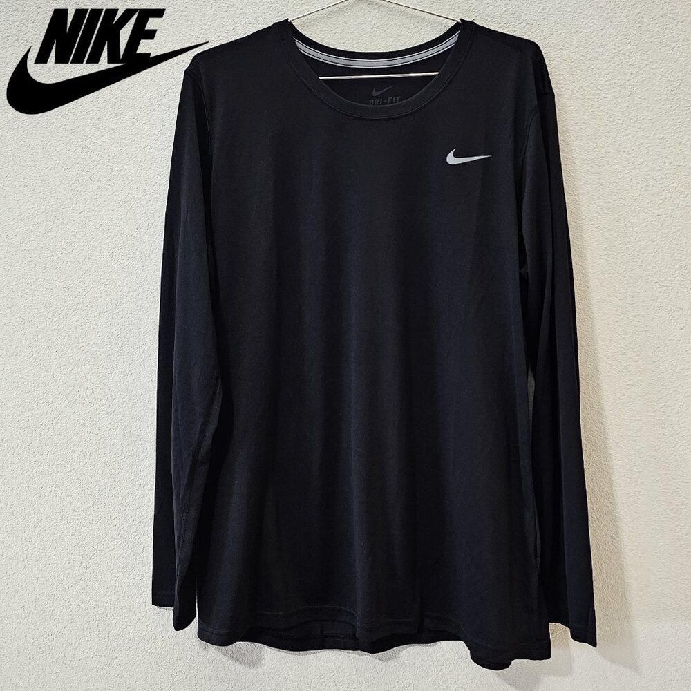 NIKE Black Reflective Dri-Fit Long Sleeve Sport Running Legend Shirt Layer XXL
